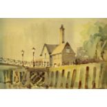 Sydney Vale (1916-1991), house by the River Thames, watercolour on paper, signed and framed. H.35