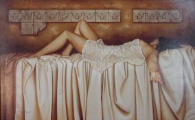 Alexandre Monntoya (Italian B.1974), Take Me Out Of Here, framed coloured print of lady reclining on