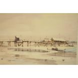 Sydney Vale (1916-1991); The Old Canvey Bridge, watercolour on paper, signed, label verso and