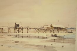 Sydney Vale (1916-1991); The Old Canvey Bridge, watercolour on paper, signed, label verso and