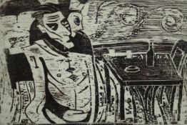 Billy Childish (b.1959), artist's proof woodcut print on tracing paper, Billy and Dolli, 1984. First