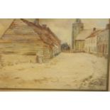 19th century, British school, Village scene, watercolour on paper, indistinctly signed, framed. H.60