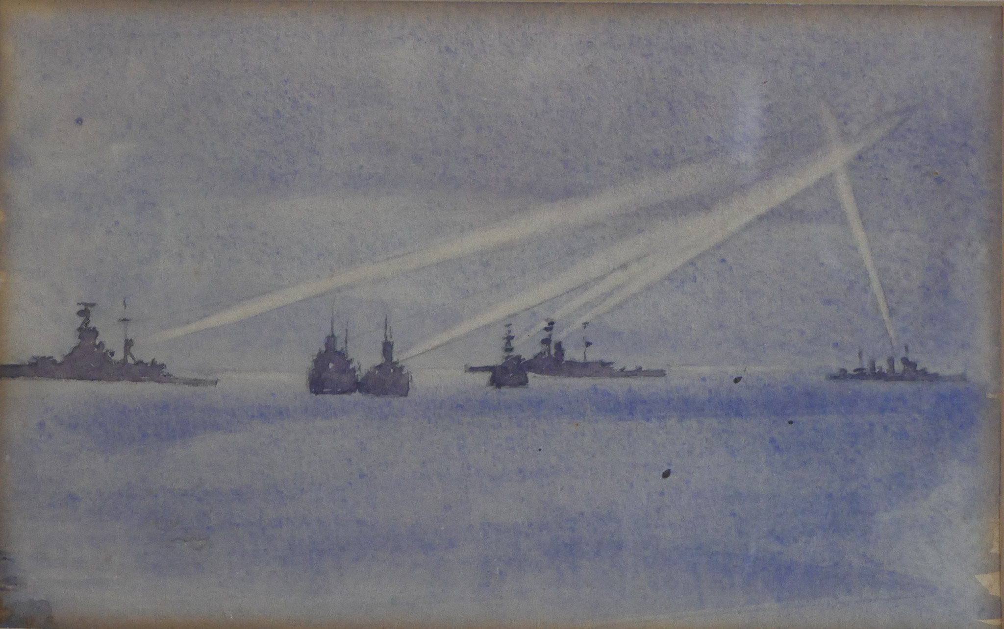 20th century, warships on the sea, two watercolours on paper, unsigned and framed. H.48 W.56cm - Image 6 of 6