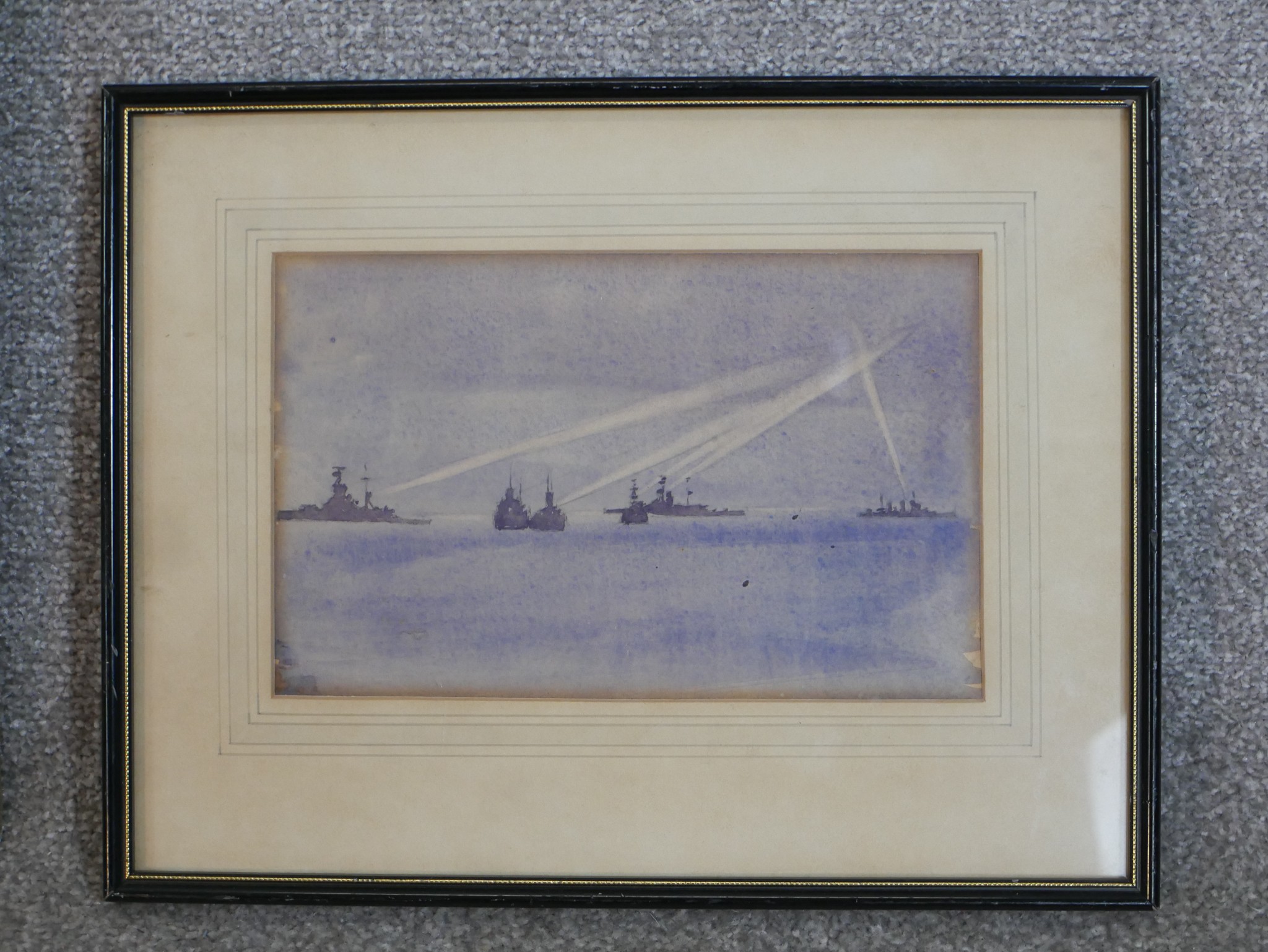 20th century, warships on the sea, two watercolours on paper, unsigned and framed. H.48 W.56cm - Image 5 of 6