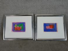 A 20th century, abstracts, two watercolours on papers, unsigned and framed. H.37 W.43cm