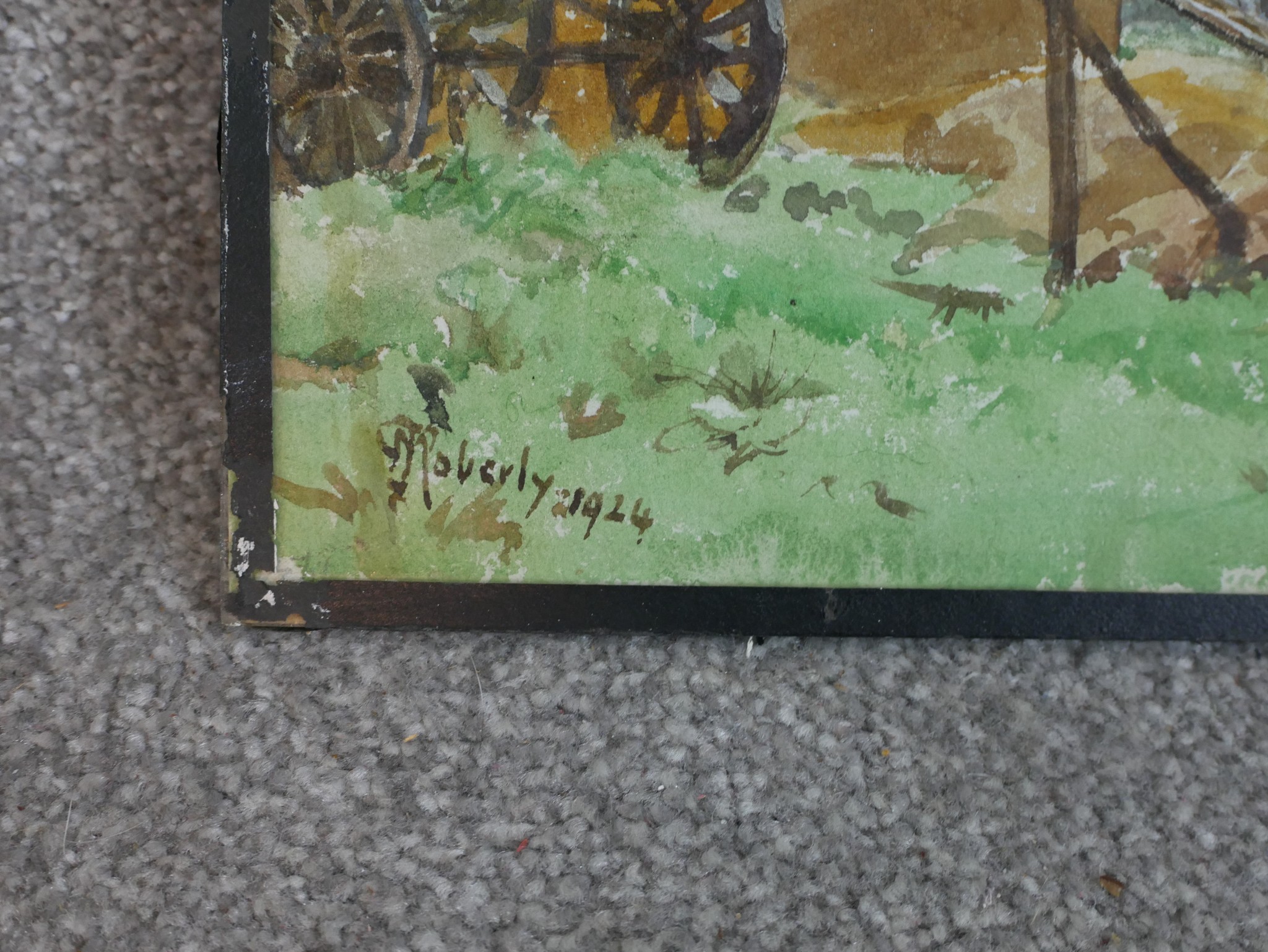 Moberly (20th century), five assorted paintings comprising man loading hay, cottage behind some - Image 3 of 10
