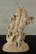 19th/early 20th century, a bisque porcelain figure of angels and putti carrying a figure, possibly