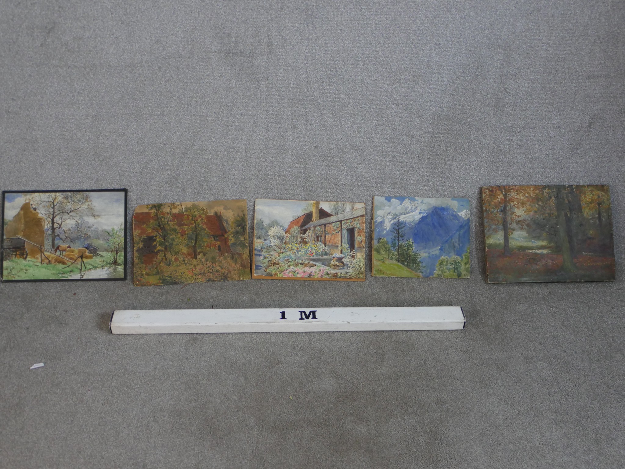 Moberly (20th century), five assorted paintings comprising man loading hay, cottage behind some - Image 10 of 10