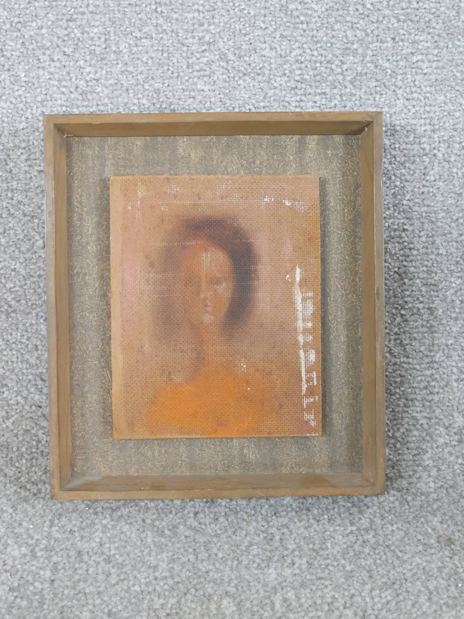 A 20th century portrait of a lady wearing orange dress with black hair, pastel on board, unsigned - Image 2 of 4