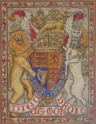 A 19th century, British school, a hand coloured heraldic book plate on paper, signed and framed. H.
