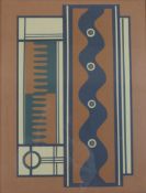 A 20th century, abstract geometric linocut mounted on card, framed. H.52 W.42cm