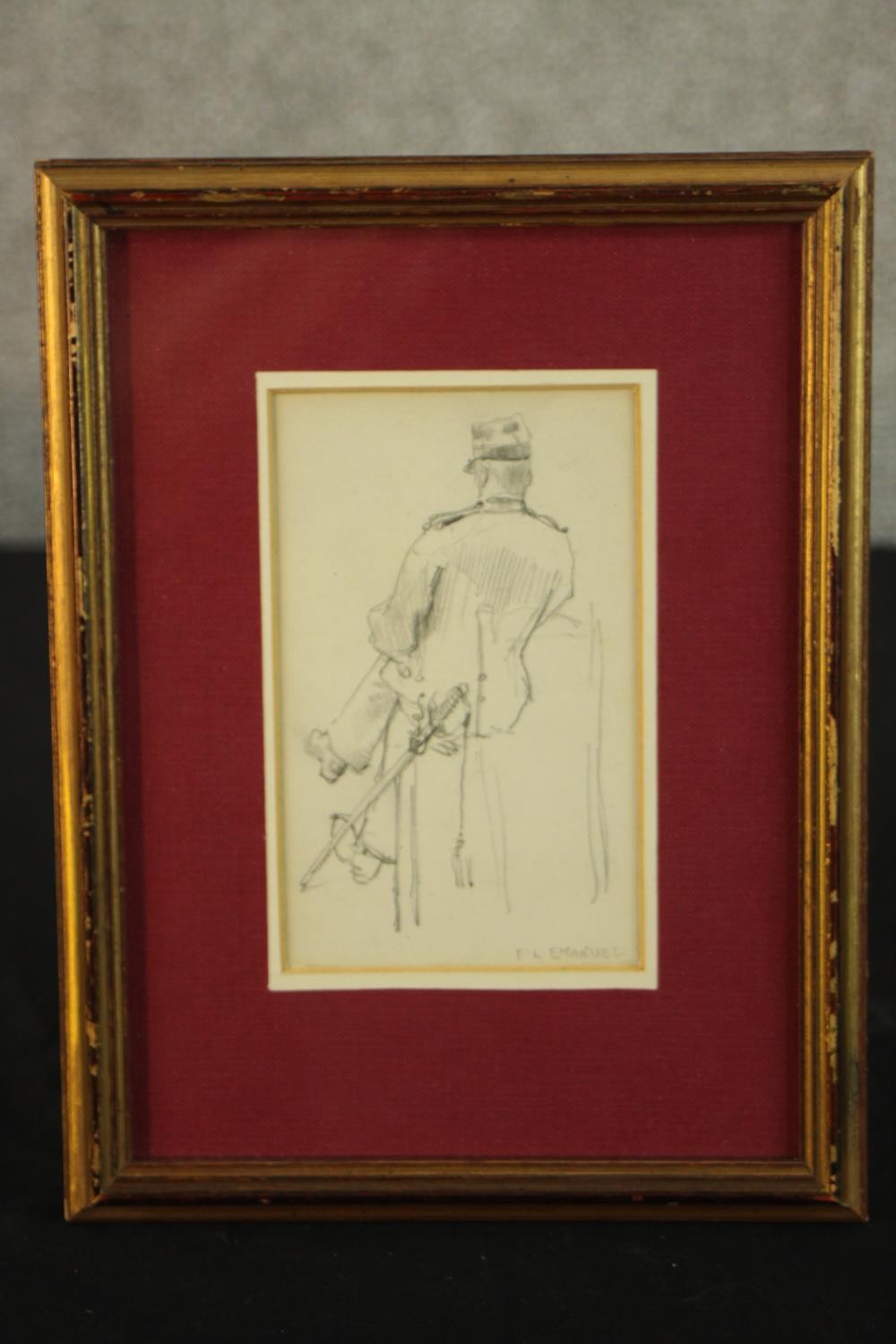 Frank Lewis Emanuel (1865-1948, British) seated French soldier, pencil drawing on paper, signed - Image 2 of 4