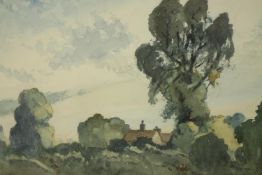 John Davies (20th century) Vicarage at Therfield watercolour on paper, signed and framed. H.45 W.