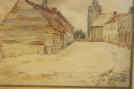 19th century, British school, Village scene, watercolour on paper, indistinctly signed, framed. H.60