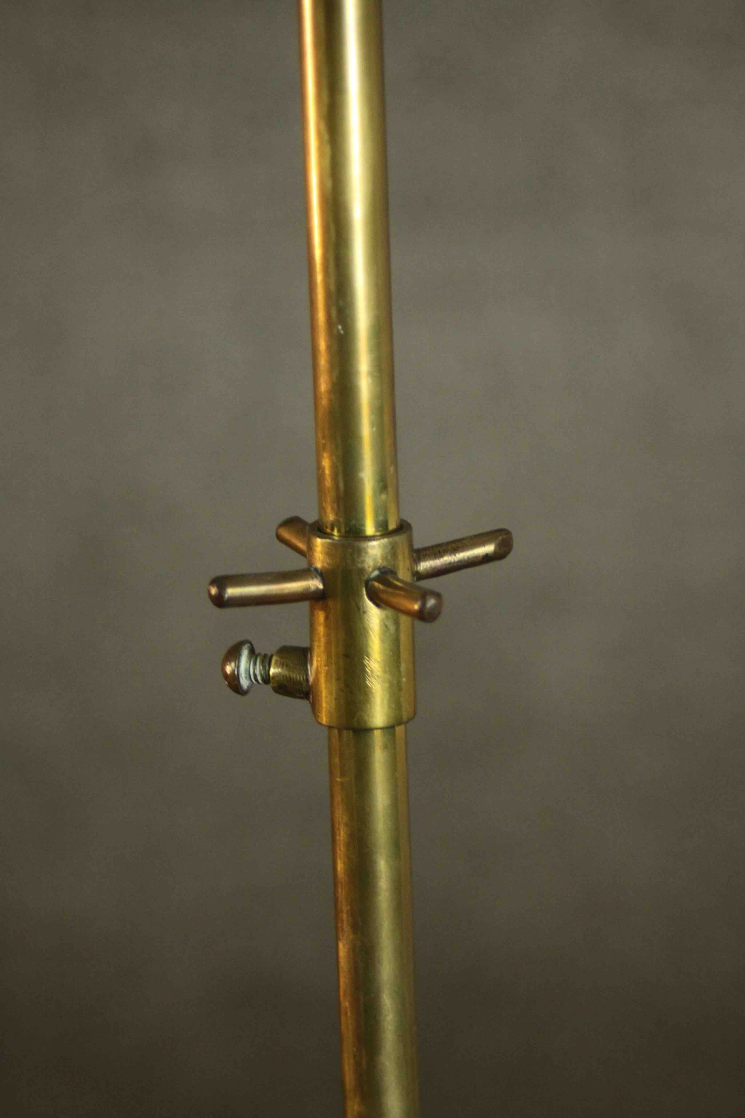A 19th century brass four branch converted desk lamp on a ridged base. (one foot missing) H.50 Dia. - Image 5 of 7