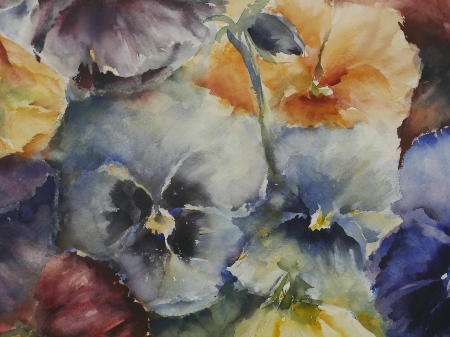 Kitty Mulder (Contemporary, Indonesian/Dutch), Pansies, watercolour on paper, signed and framed. H. - Image 4 of 7