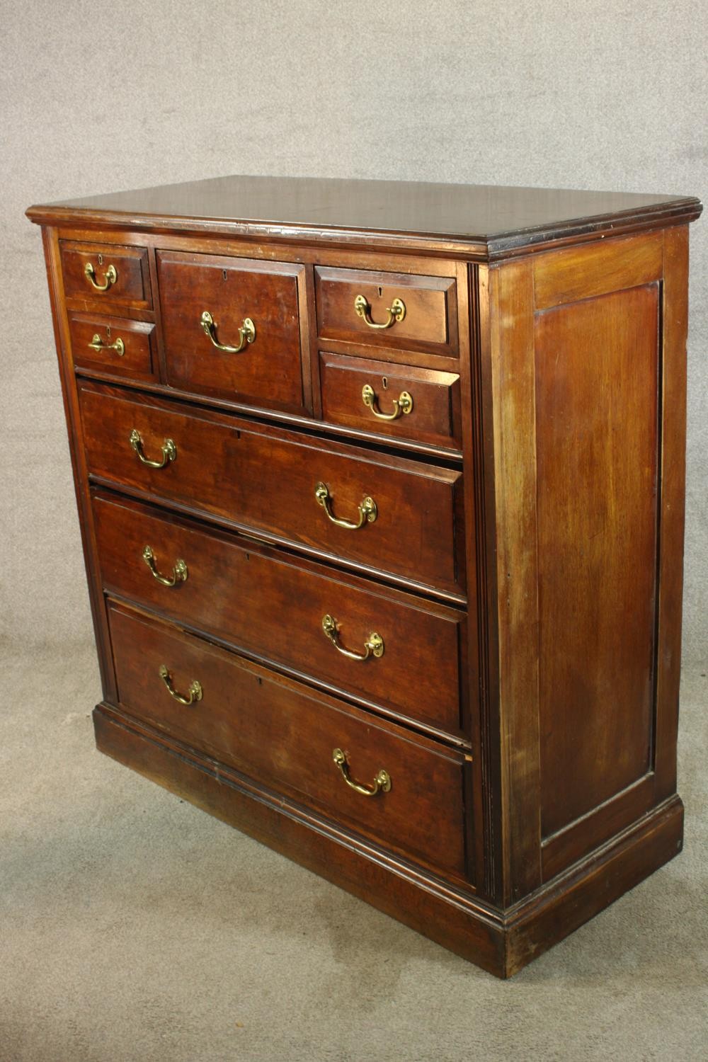 An Edwardian mahogany Scotch style chest of five short over three long graduating drawers with brass - Image 4 of 8