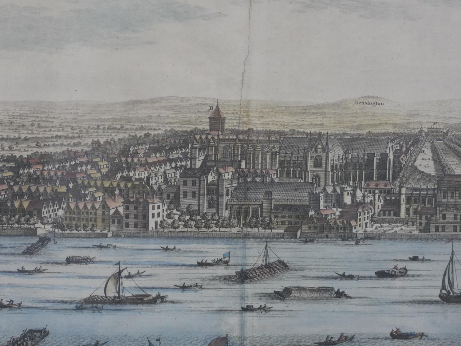 After Johannes 'Jan' Kip, a Prospect of Westminster, coloured print of a panoramic view of London, - Image 4 of 7