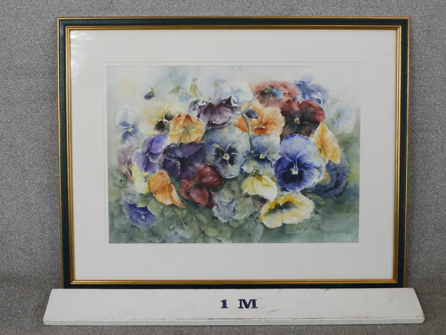 Kitty Mulder (Contemporary, Indonesian/Dutch), Pansies, watercolour on paper, signed and framed. H. - Image 3 of 7