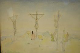 Martyn Baker (20th century), The Crucifixion, watercolour on paper, signed and framed. H.50 W.59cm.