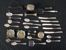 An assortment of Victorian and later hallmarked silver to include flatware, white metal ashtrays and