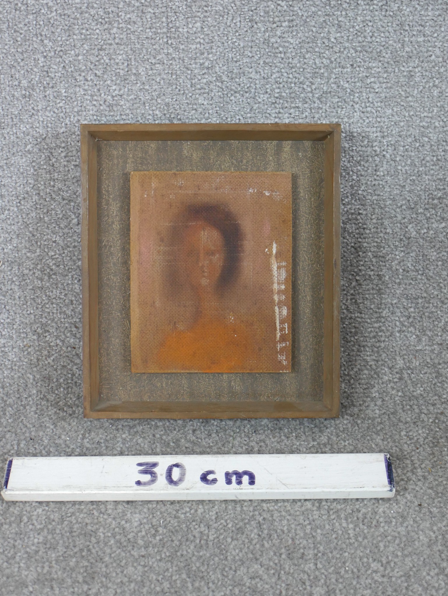 A 20th century portrait of a lady wearing orange dress with black hair, pastel on board, unsigned - Image 3 of 4