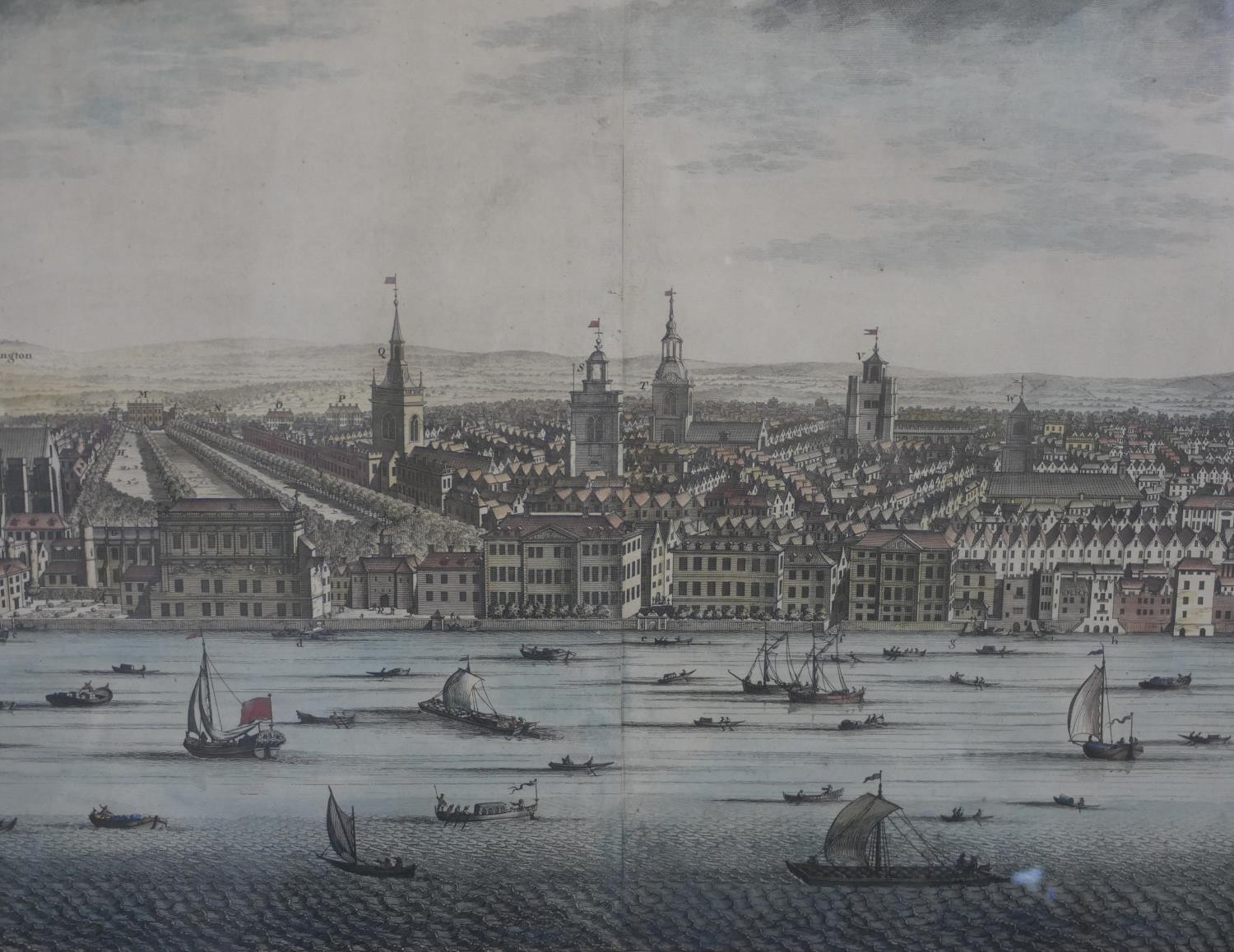 After Johannes 'Jan' Kip, a Prospect of Westminster, coloured print of a panoramic view of London, - Image 6 of 7