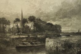 Benjamin Williams Leader (1831-1921, British) lock at Stratford upon Avon, etching on paper,