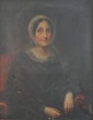 A 19th century portrait of a seated lady wearing black dress, oil on canvas, unsigned, in a gilt