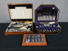 Two cased canteens of silver plated flatware, together with a boxed set of plated forks. H.8 W.40