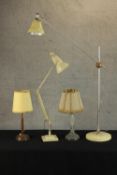 Two mid 20th century angle poise lamps, together with a cut glass table lamp and a copper table