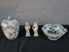 A contemporary Chinese porcelain jar and cover, together with a matching bowl, decorated with with