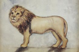 Alexandra Churchill (Contemporary), standing lion, watercolour on paper, signed and framed. H.48.5