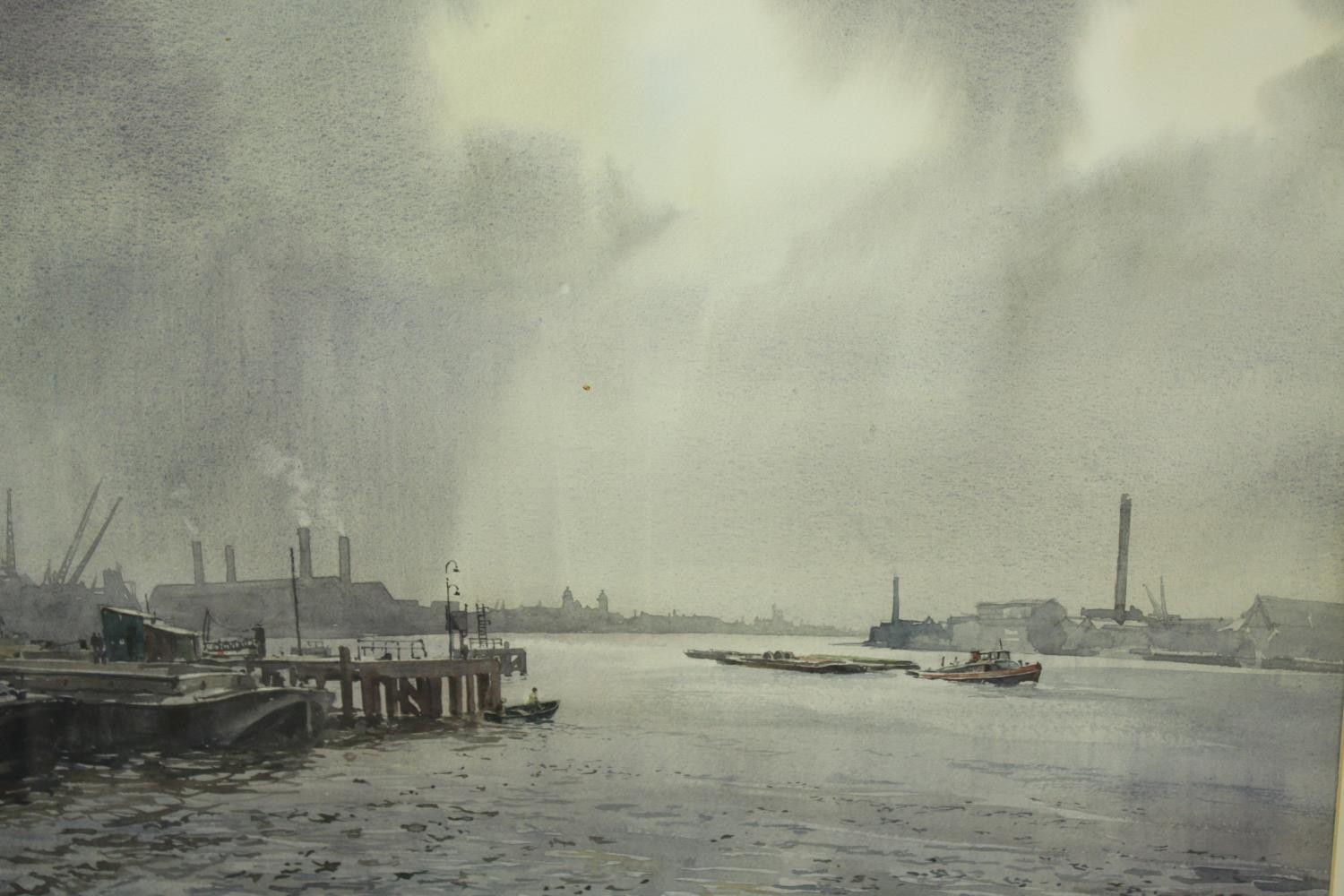 Aston Canell (1927-1994) A Break in the Cloud, sun over the River Thames, watercolour on paper, - Image 3 of 10
