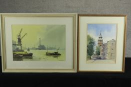 Sydney Vale (1916-1991) Evening Silhouettes, boats on the River Thames, watercolour on paper, signed