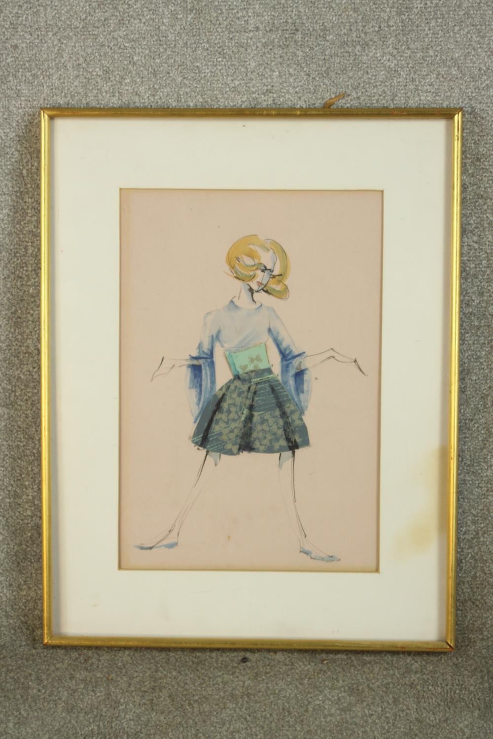 Early 20th century, lady in couture outfit, watercolour on paper, unsigned, framed. H.60 W.46cm. - Image 2 of 5