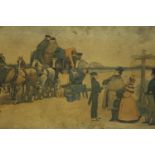 Albert Ludovici Snr (1820 - 1894, German), stagecoach with horses and people, watercolour/print