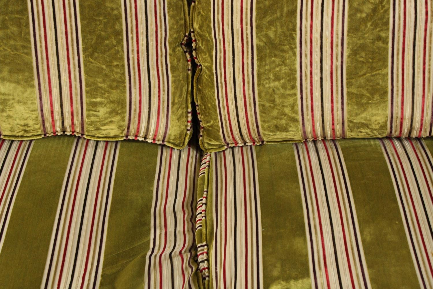 An early 20th century bergère and beech scroll arm two seater settee raised on fluted tapering - Image 5 of 8