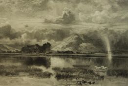 Keeley Halswelle (1831-1891, English), Kilchurn Castle, Loch Awe, pencil signed etching on paper,