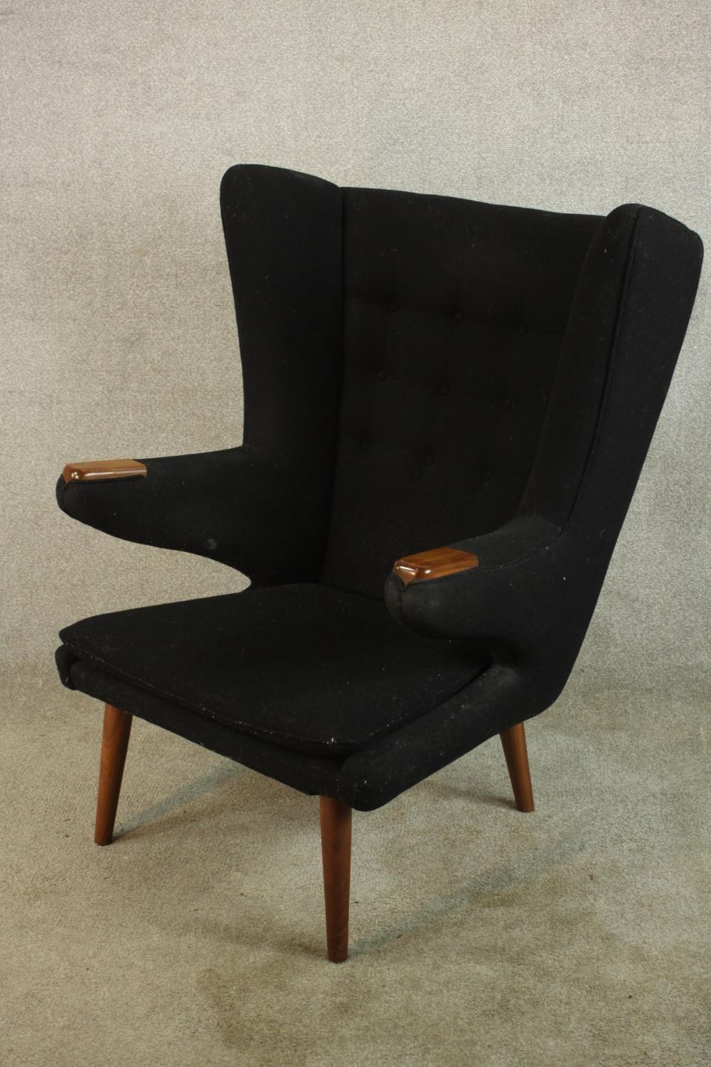 After Hans Wegner for PP Mobler, a mid 20th century teak framed Papa Bear chair and ottoman, - Image 3 of 9