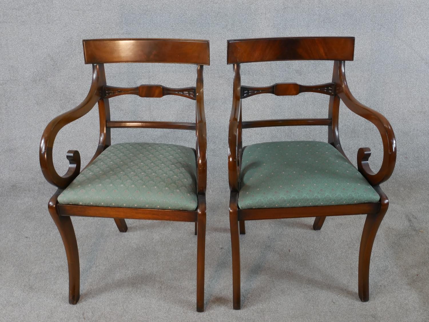 A set of six mahogany Regency style dining bar back comprised of four singles and two open arm - Image 7 of 12