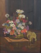 N. F. Shefton, still life of flowers in a bowl and an elephant ornament, oil on canvas, signed,
