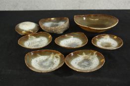 Collection of agate geode slices formed as bowls, dishes and a paperweight. H.5 Dia.17cm. (largest)