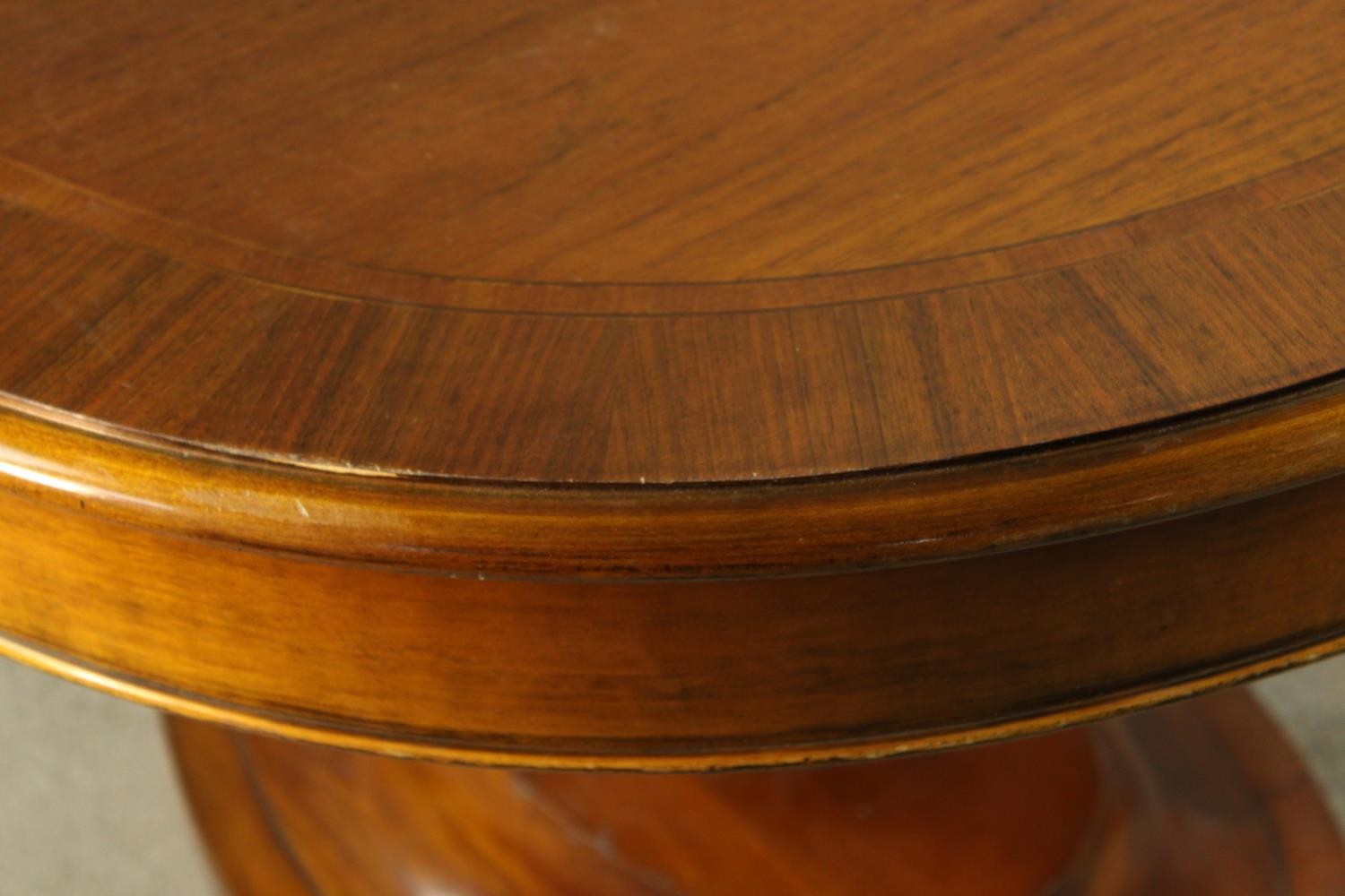 A 20th century mahogany pull oval extendable table, on four carved trumpeting supports terminating - Image 8 of 10
