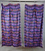 A pair of mid 20th century purple and blue abstract design backed curtains. H.157 W.66cm