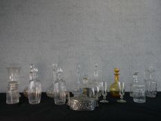 Assorted 19th century and later glass decanters, cut glass vase and lidded jars, together with a