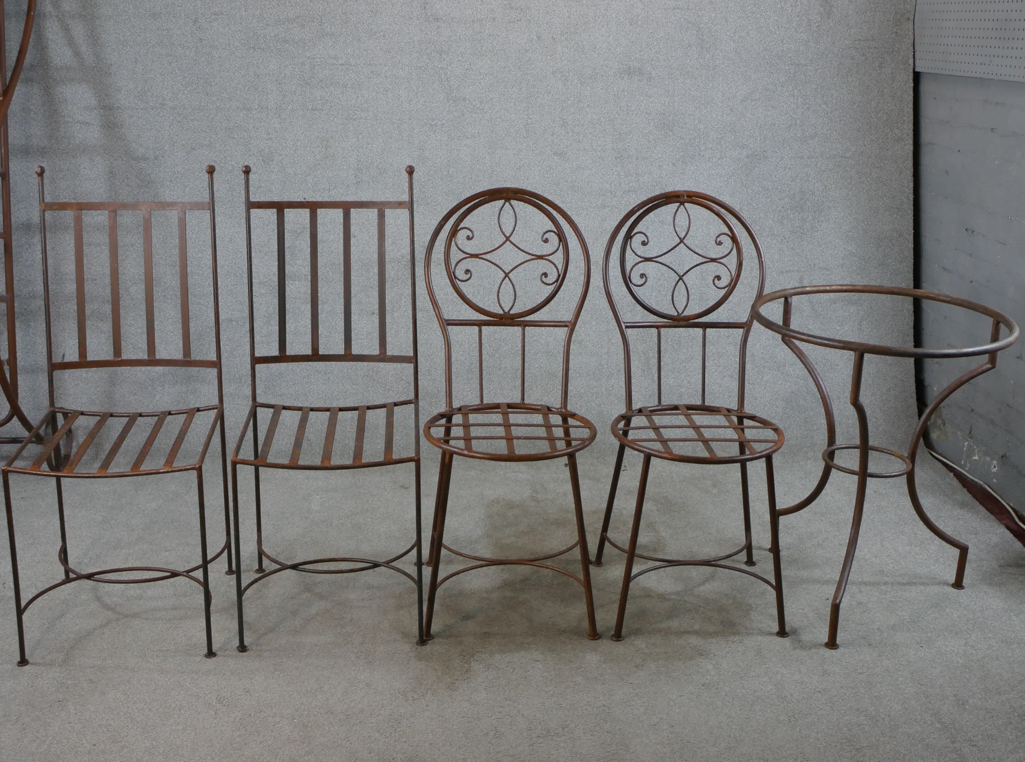 Two pairs of wrought iron garden chairs, together with a wrought iron garden table and a wrought - Image 3 of 8