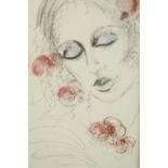 Tom Merrifield (1933-2021, Australian), portrait of a woman's head, coloured pencil drawing on