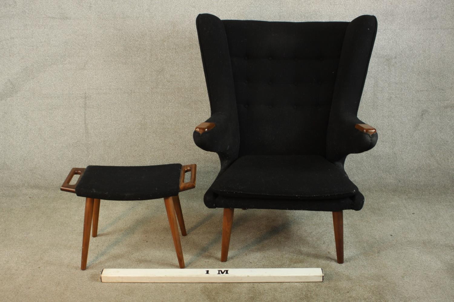 After Hans Wegner for PP Mobler, a mid 20th century teak framed Papa Bear chair and ottoman, - Image 2 of 9