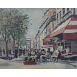 A.G.M. Evans (20th century), Parisian café scene, oil on canvas, signed and unframed. H.61 W.77cm